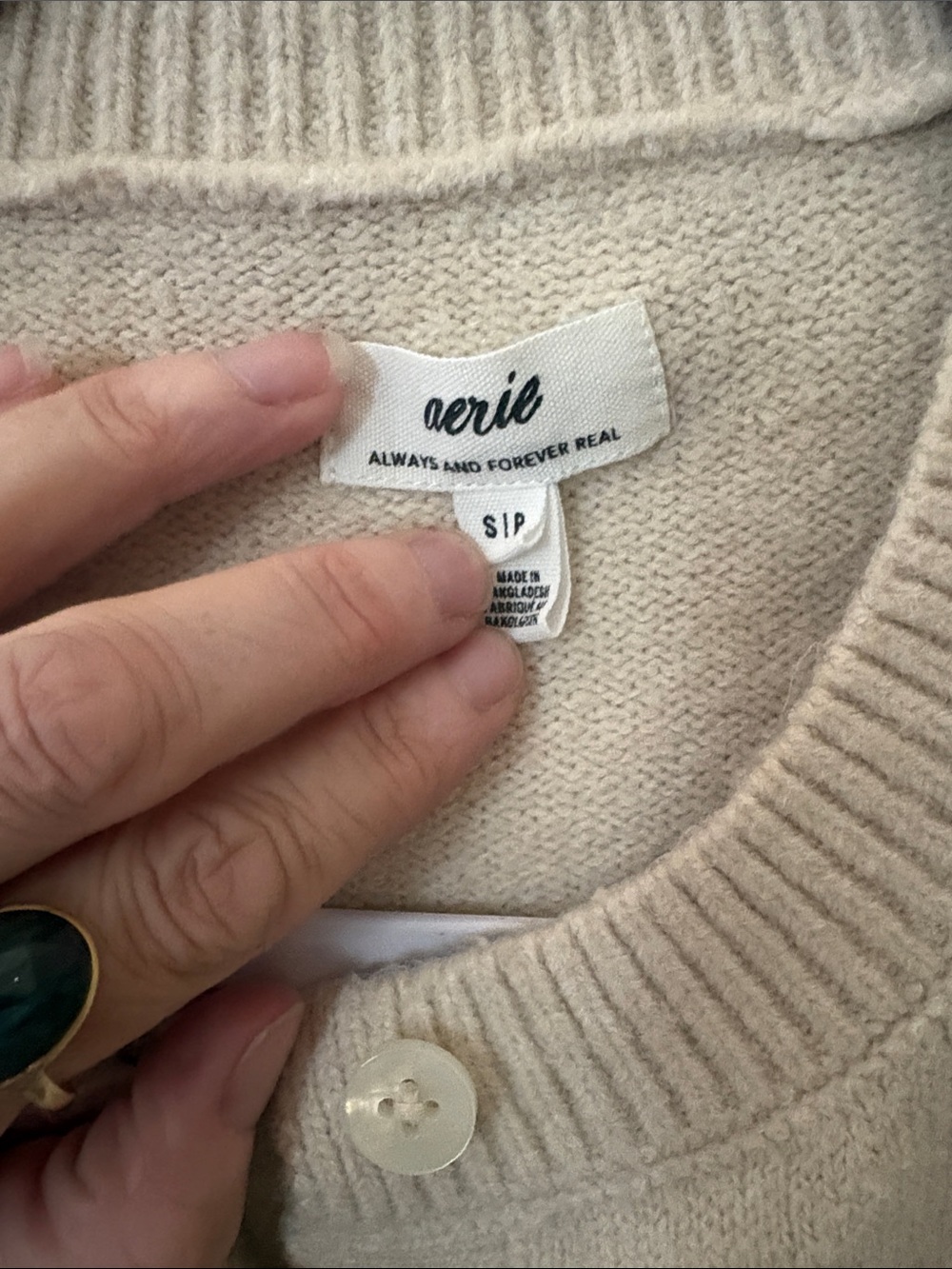 Aerie Cream Embroidered Button-Front Women's Sweater Cardigan - Picture 7 of 14